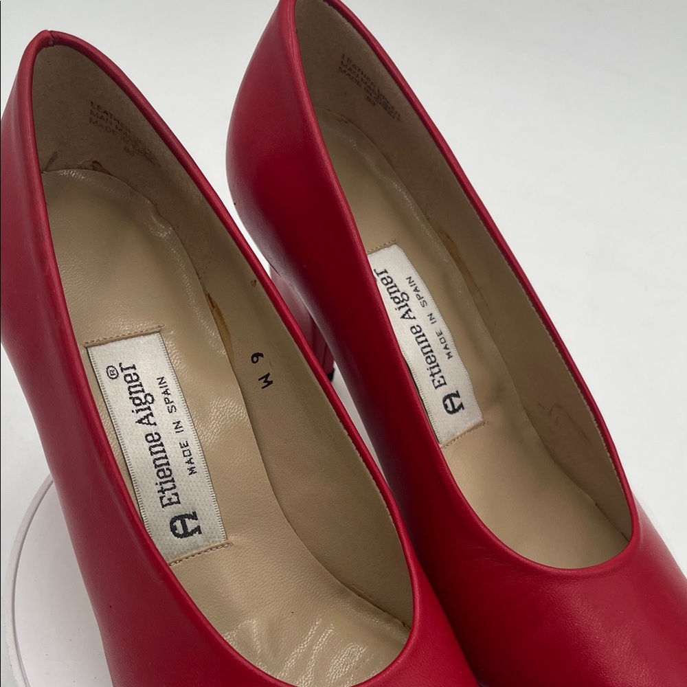 Vintage 1980s Etienne Aigner Red Leather Pumps Women’s Size 6 Made in Spain - Picture 6 of 7
